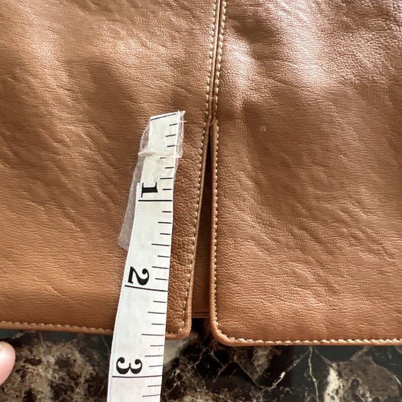 Shine Star Women  Vegan Leather Mini Front Slit Skirt Brown Tan Size Medium - Picture 12 of 14